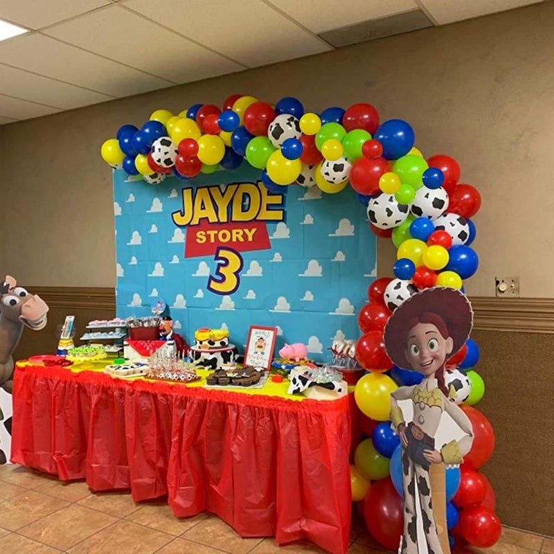 YMSZ Toy Inspired Story Balloons Arch Kit, 120pcs Red Blue Yellow Balloons with Cow Print Balloons for Boys Girls Inspired Story Party Themed Birthday Party Decorations - Image 5